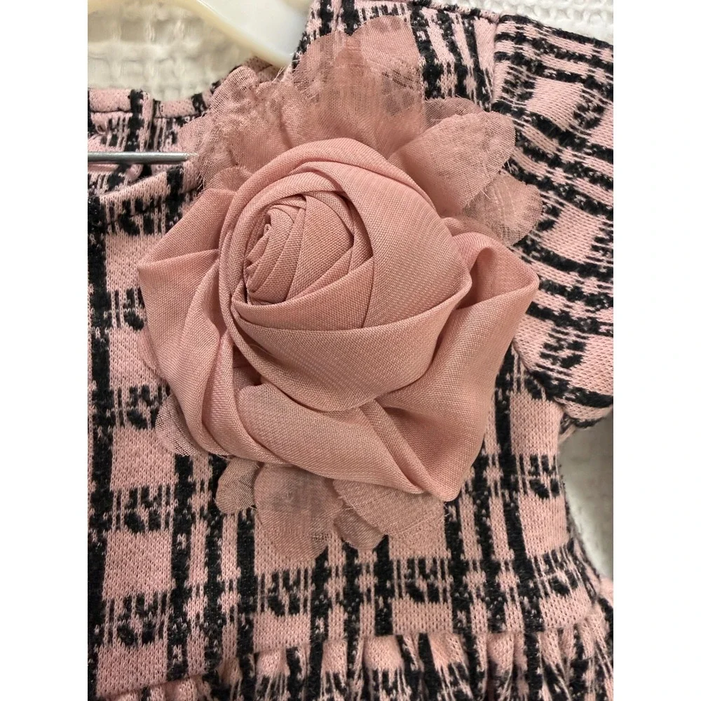 Laura Ashley Plaid Dress Baby Girl 12M Pink EUC 3D Rose Ruffle Sleeve Church Pic